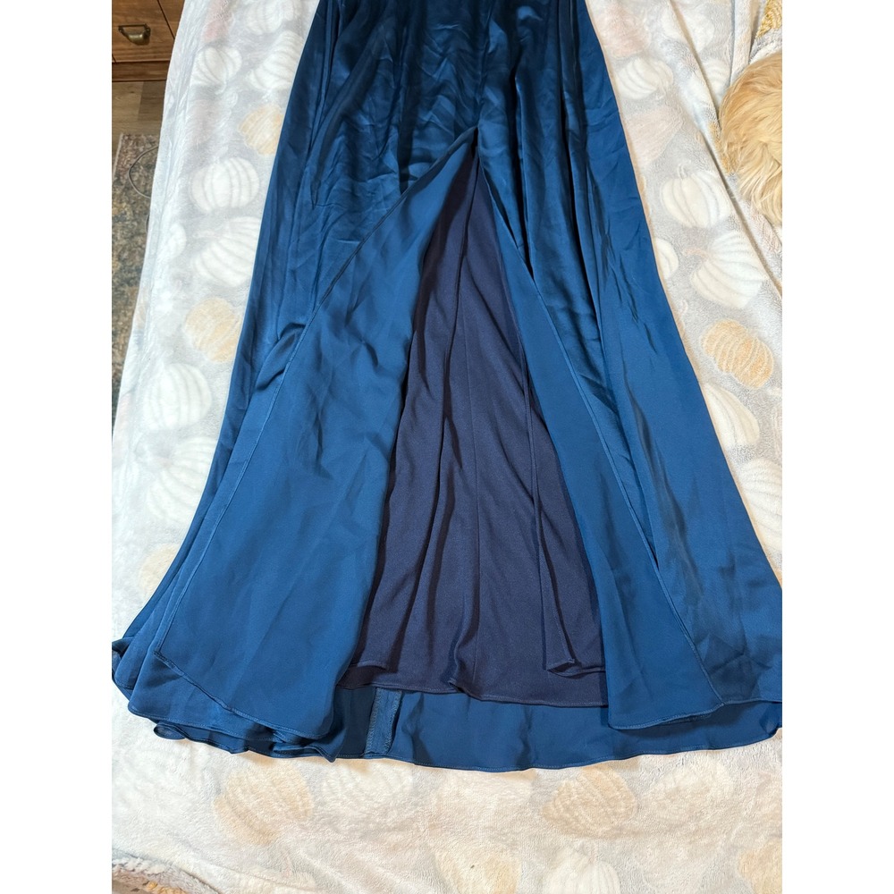 NWT Dessy Dress Size 0 OFF-THE-SHOULDER DRAPED NECKLINE MAXI Atlantic Blue‎ - Picture 5 of 12